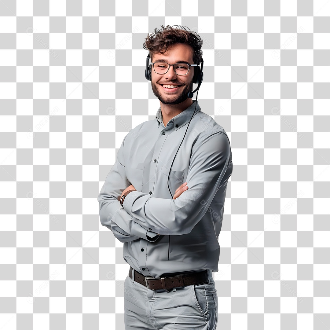 Homen Locutor De Fone e Microfone PNG Transparenete