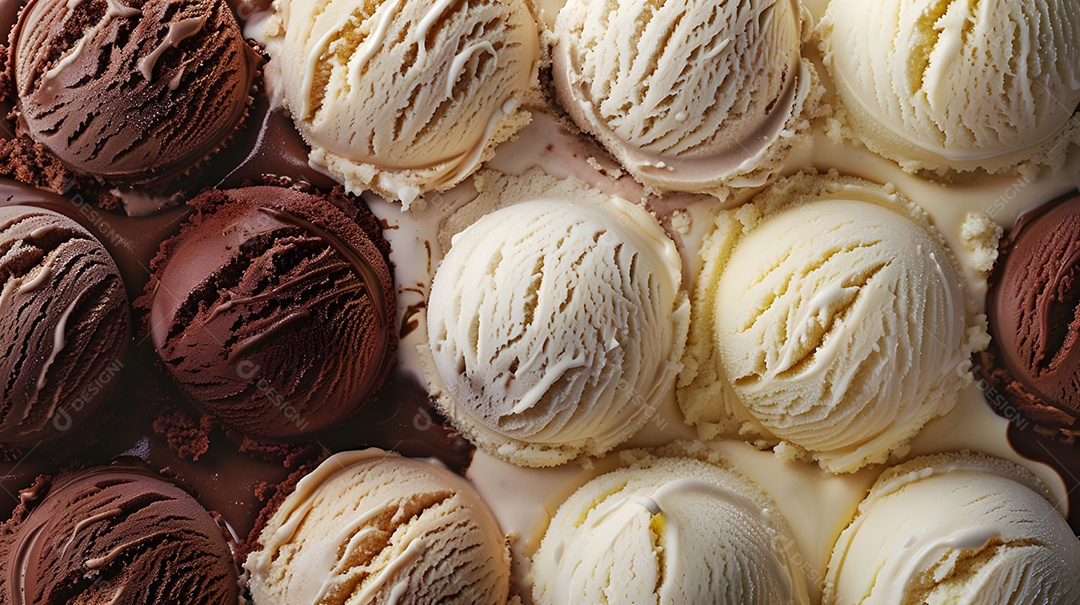 Bolas de sorvetes de chocolate e creme