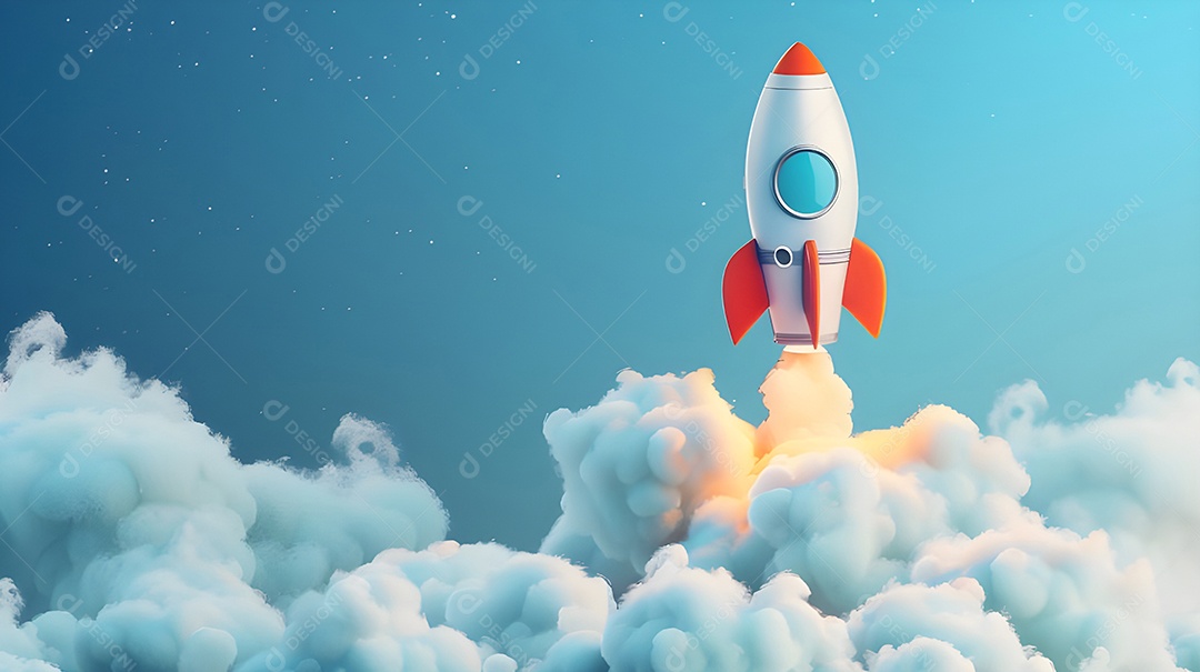 Foguete de desenho animado é lançado e deixa fumaça para trás