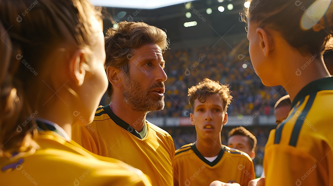 Treinador orientando equipe esportiva em esportes indoor juvenis