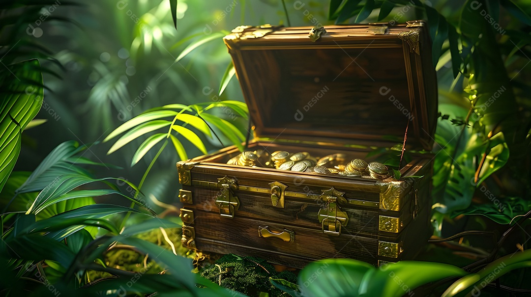 Tesouro escondido brilhante sob os raios de sol na caverna