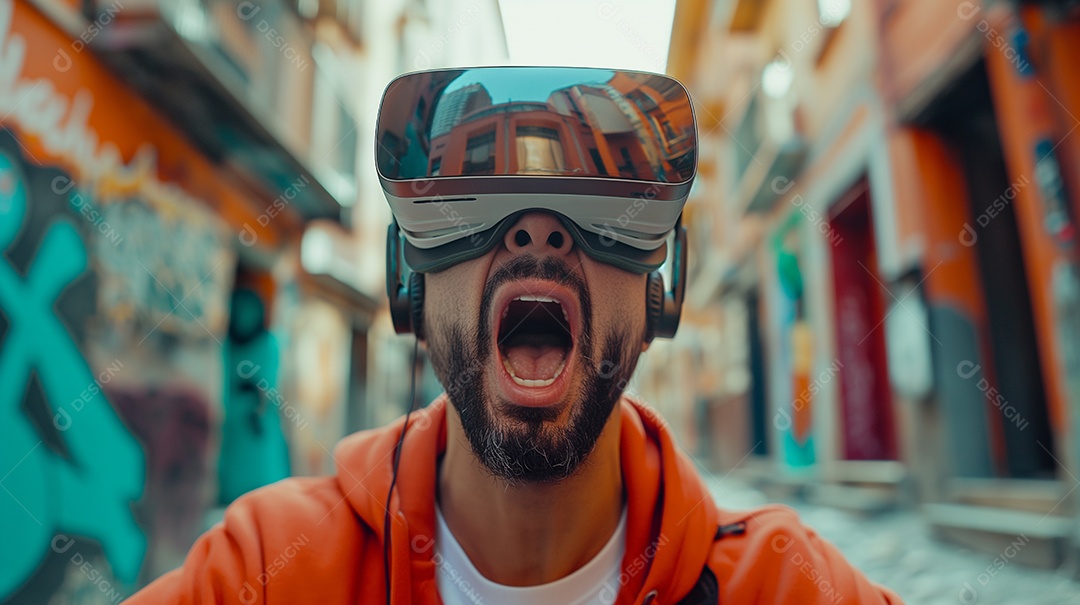 Jovem usando óculos de realidade virtual