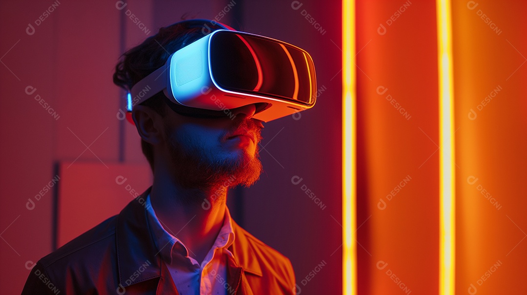 Jovem usando óculos de realidade virtual