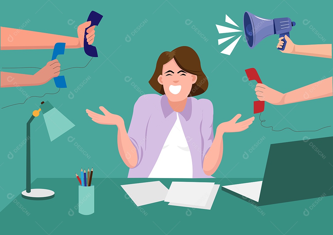 Mulher Sobrecarregada no Trabalho Vetor EPS + AI