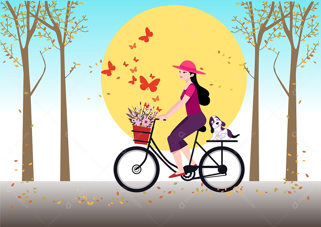 Mulher de Bicicleta Ilustração Vetor EPS + AI