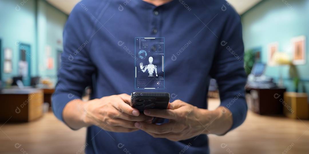 Homem jovem empresário mexendo em seu celular smartphone