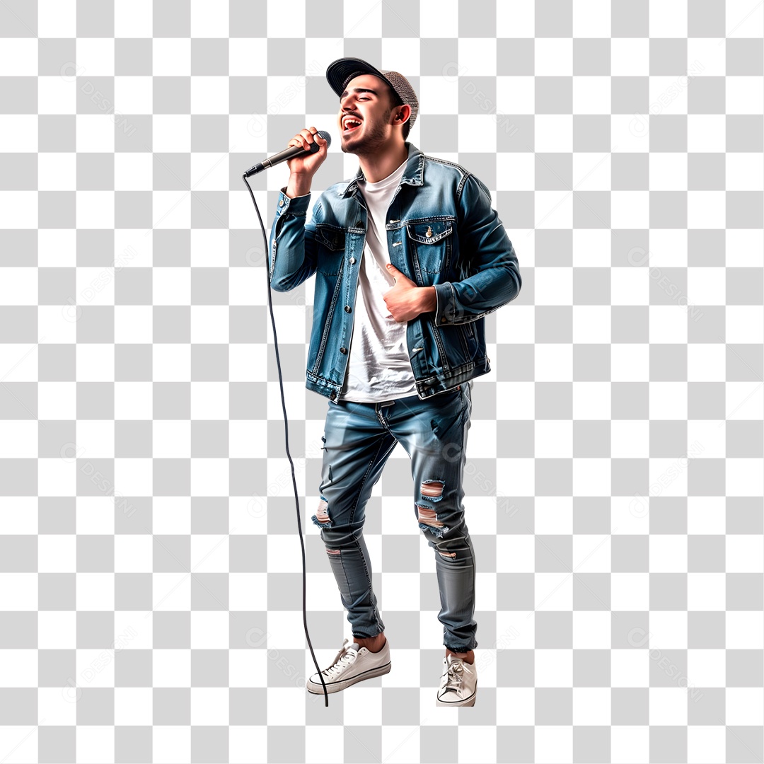 Cantor Com Microfone Cantando PNG Transparente