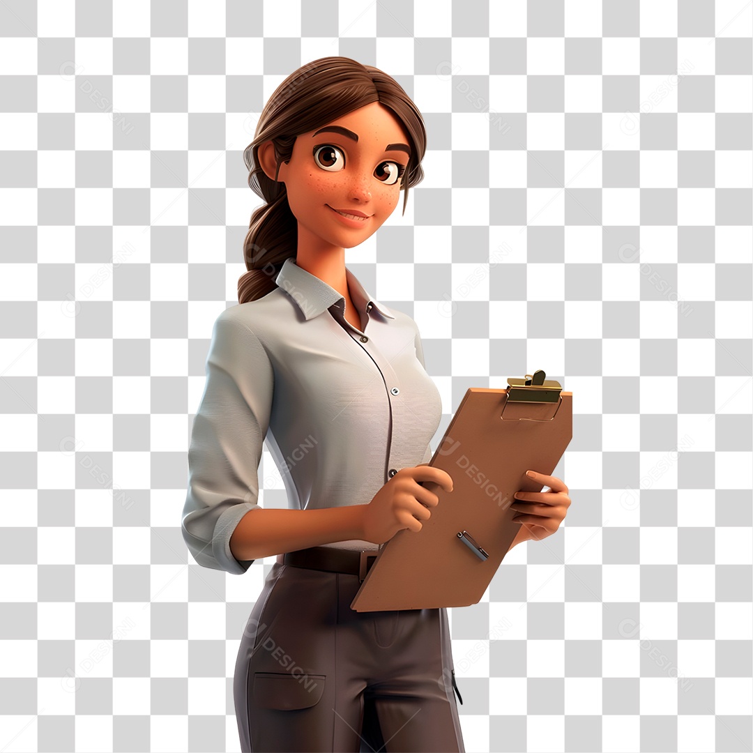 Personagem mulher Sorridente Com Prancheta Na Mão PNG Transparente