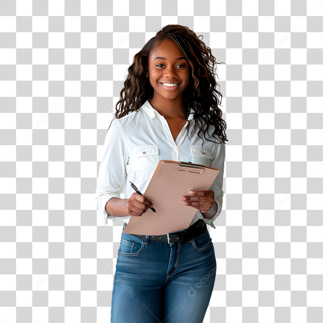 Mulher Sorridente Com Prancheta Na Mão PNG Transparente