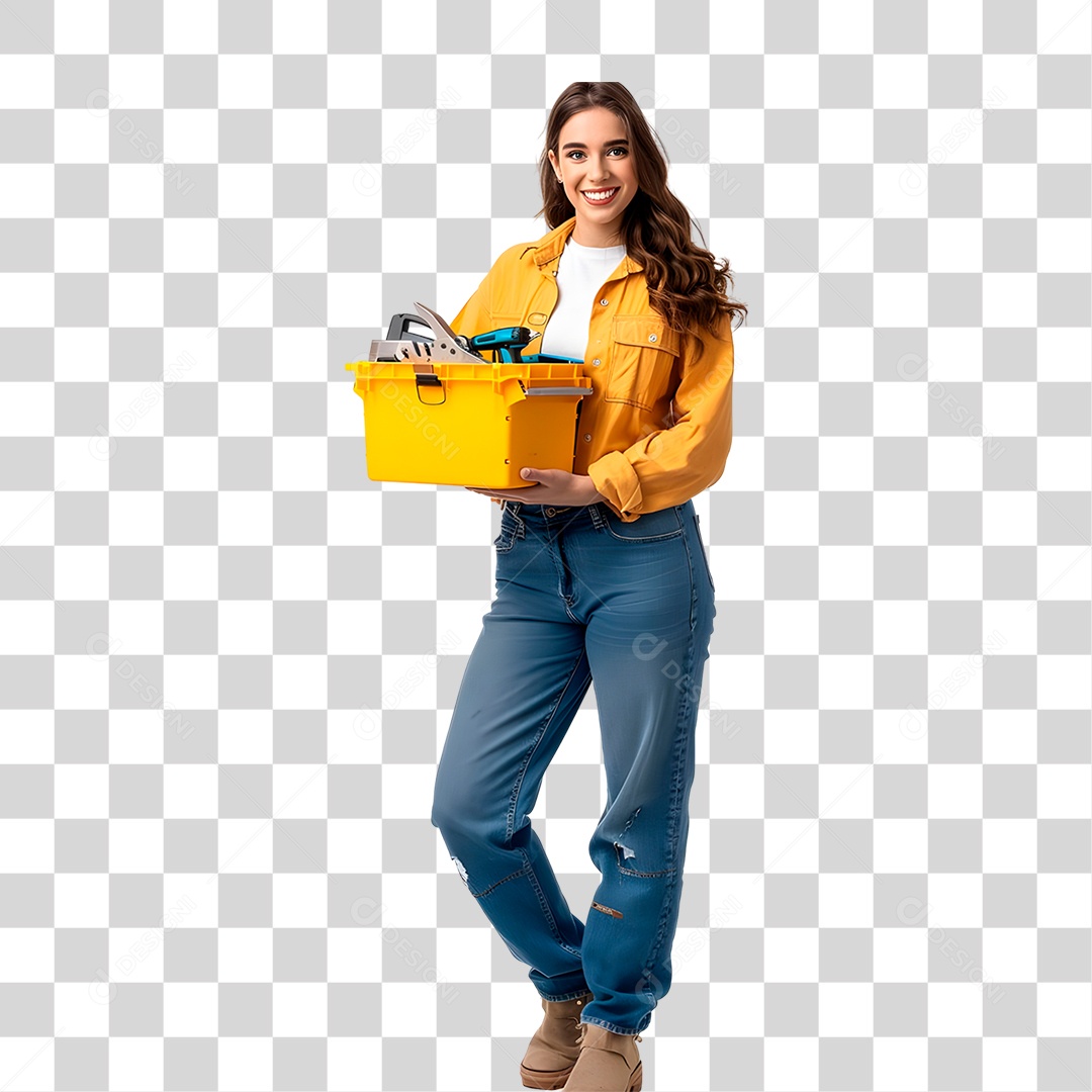 Mulher Operária Sorrindo Com Ferramentas Fundo PNG Transparente