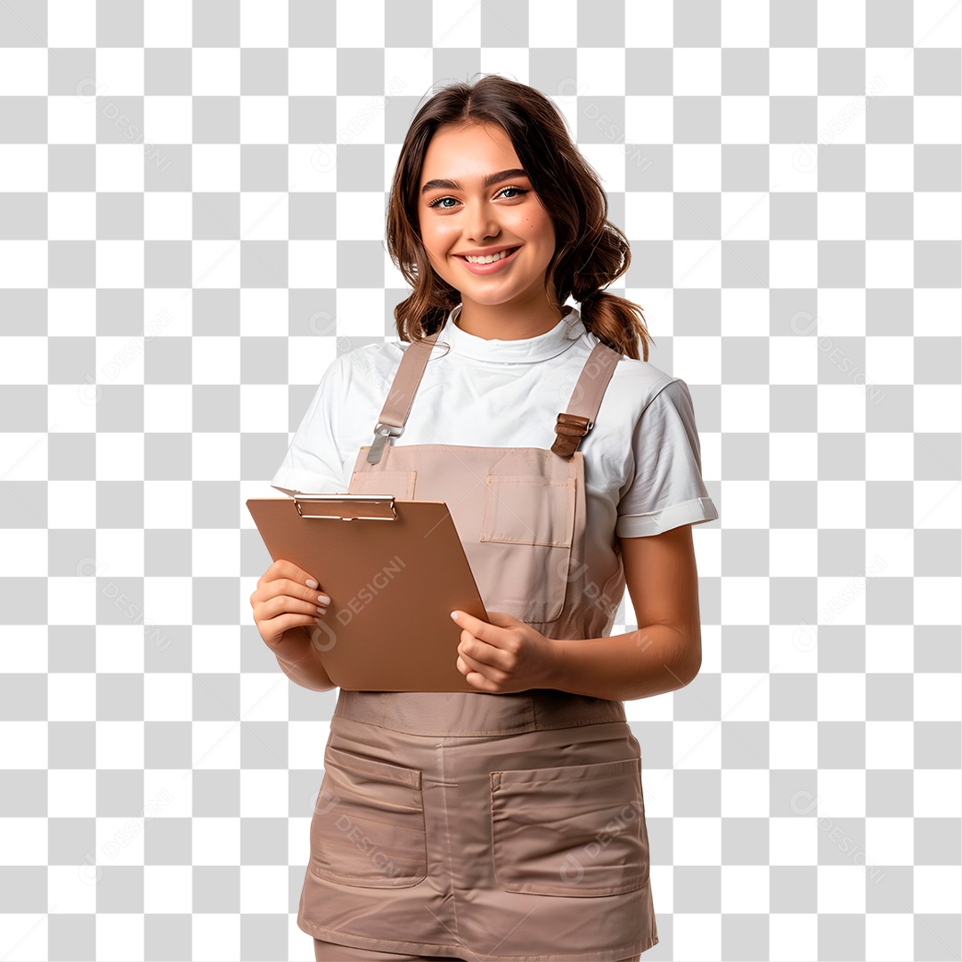 Mulher Sorridente Com Prancheta Na Mão PNG Transparente