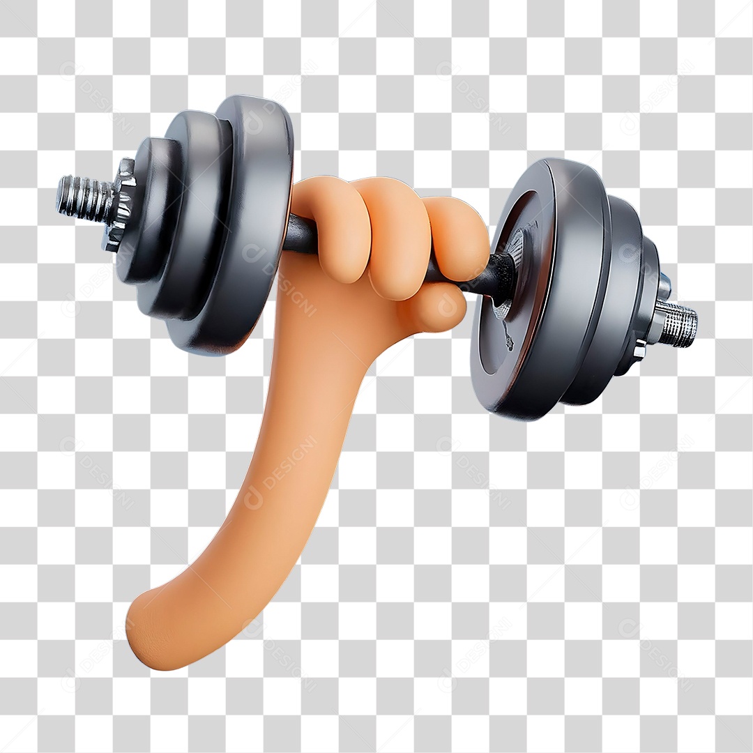 Elemento 3D Mão Segurando Peso de Academia para Composição PNG Transparente