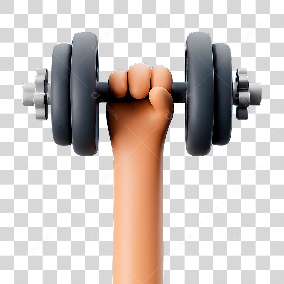 Elemento 3D Mão Segurando Peso de Academia para Composição PNG Transparente