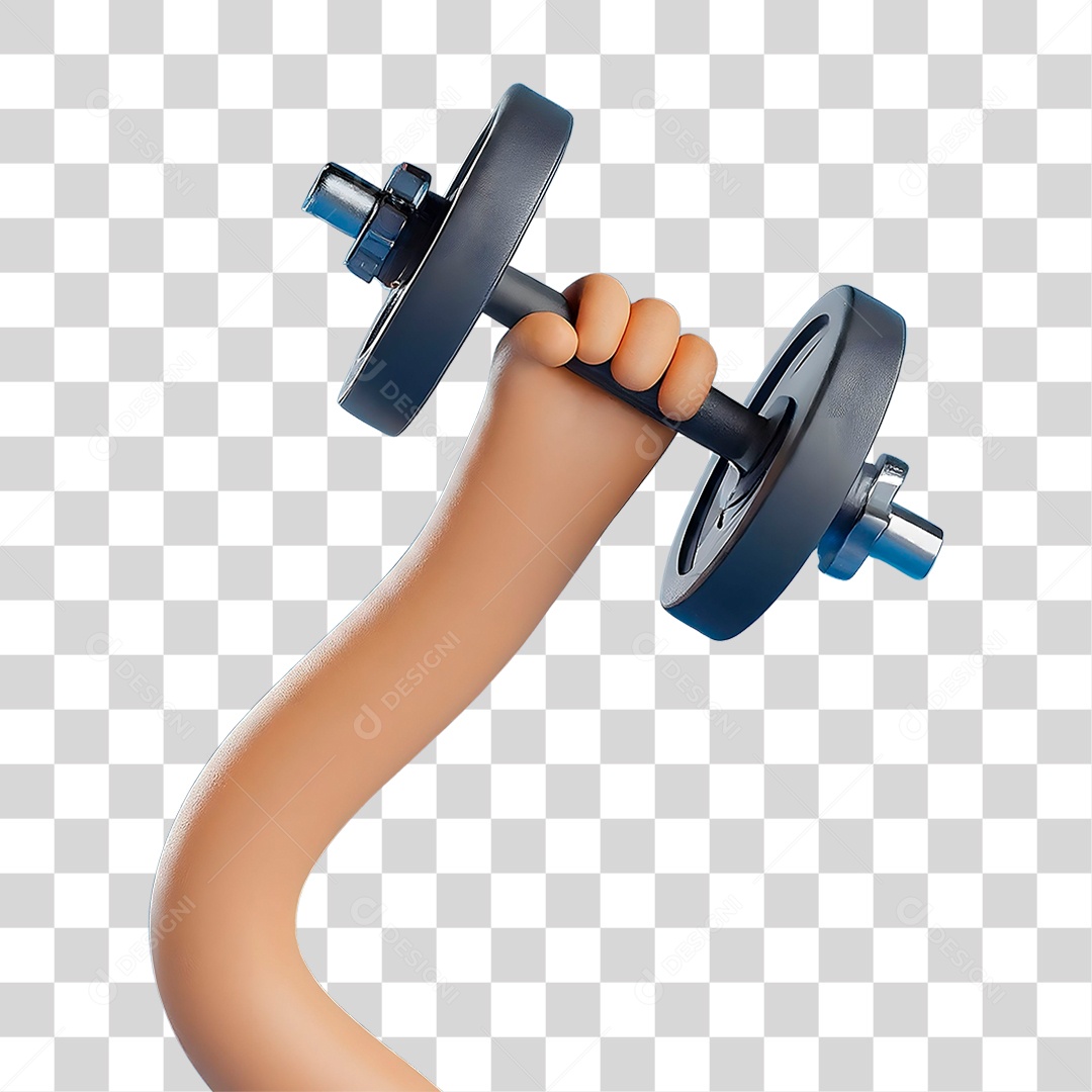 Elemento 3D Mão Segurando Peso de Academia para Composição PNG Transparente