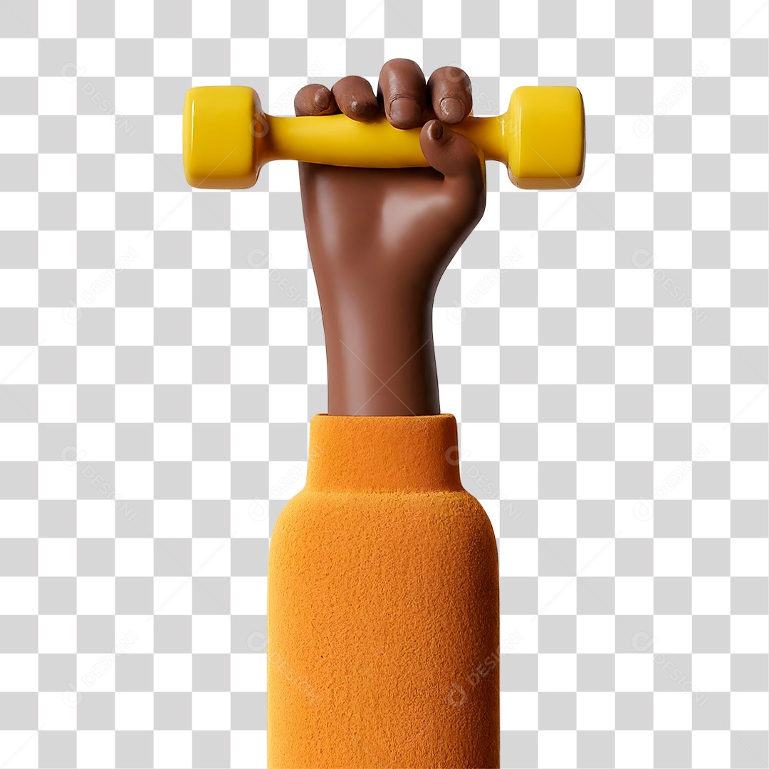 Mão Segurando Peso de Academia Elemento 3D para Composição PNG Transparente