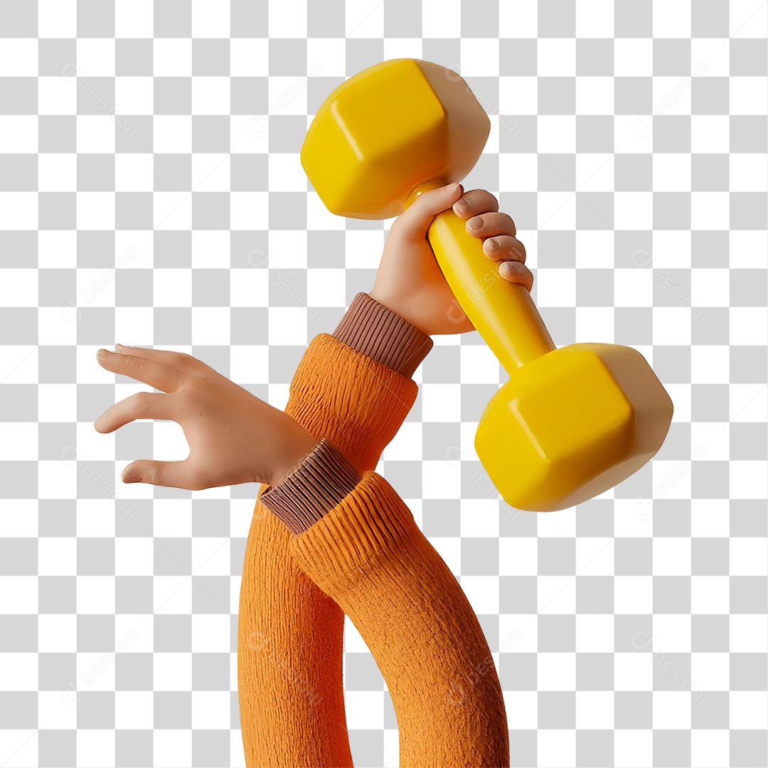 Mão Segurando Peso de Academia Elemento 3D para Composição PNG Transparente