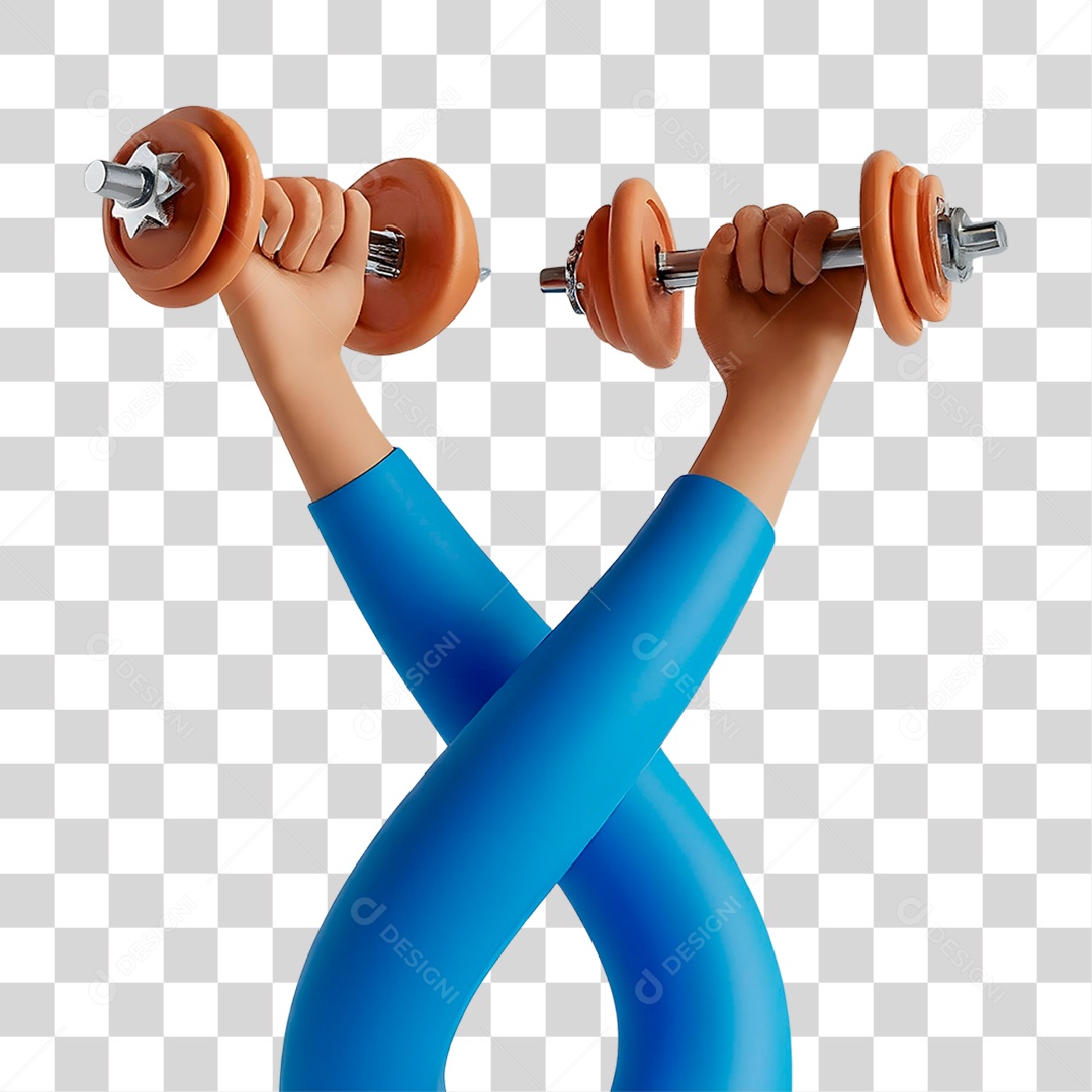 Mãos Segurando Halteres de Academia Elemento 3D para Composição PNG Transparente
