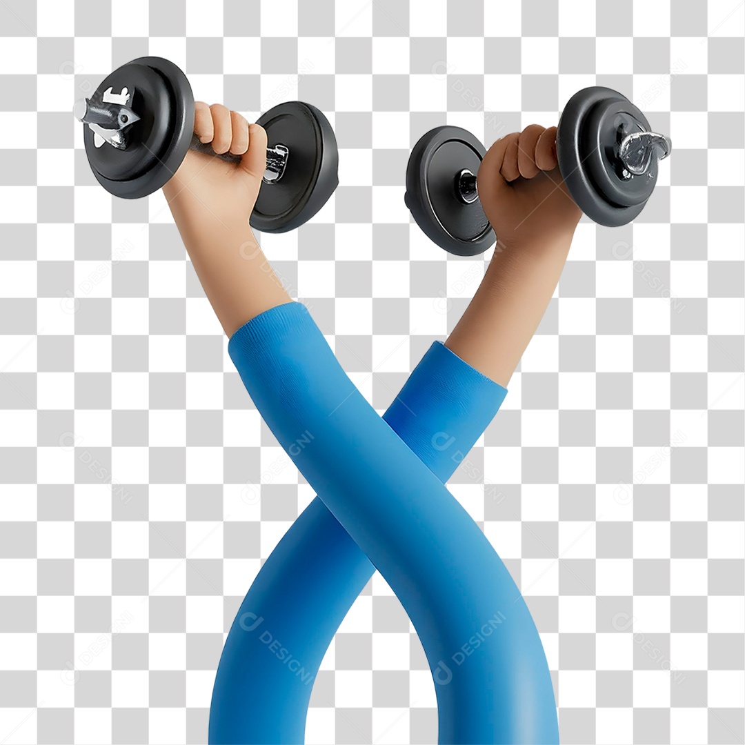 Mãos Segurando Halter de Academia Elemento 3D para Composição PNG Transparente