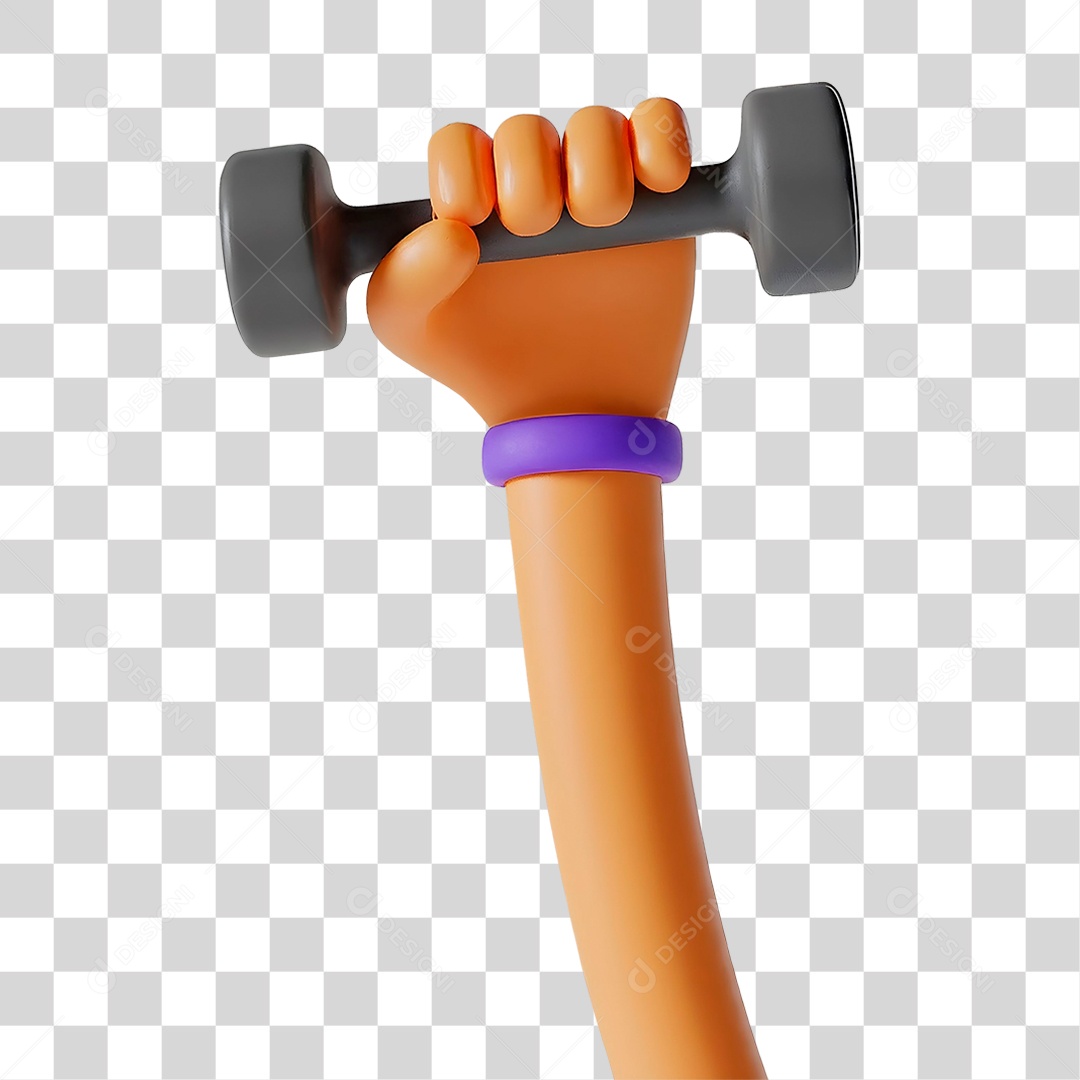 Mão Segurando Halter de Academia Elemento 3D para Composição PNG Transparente