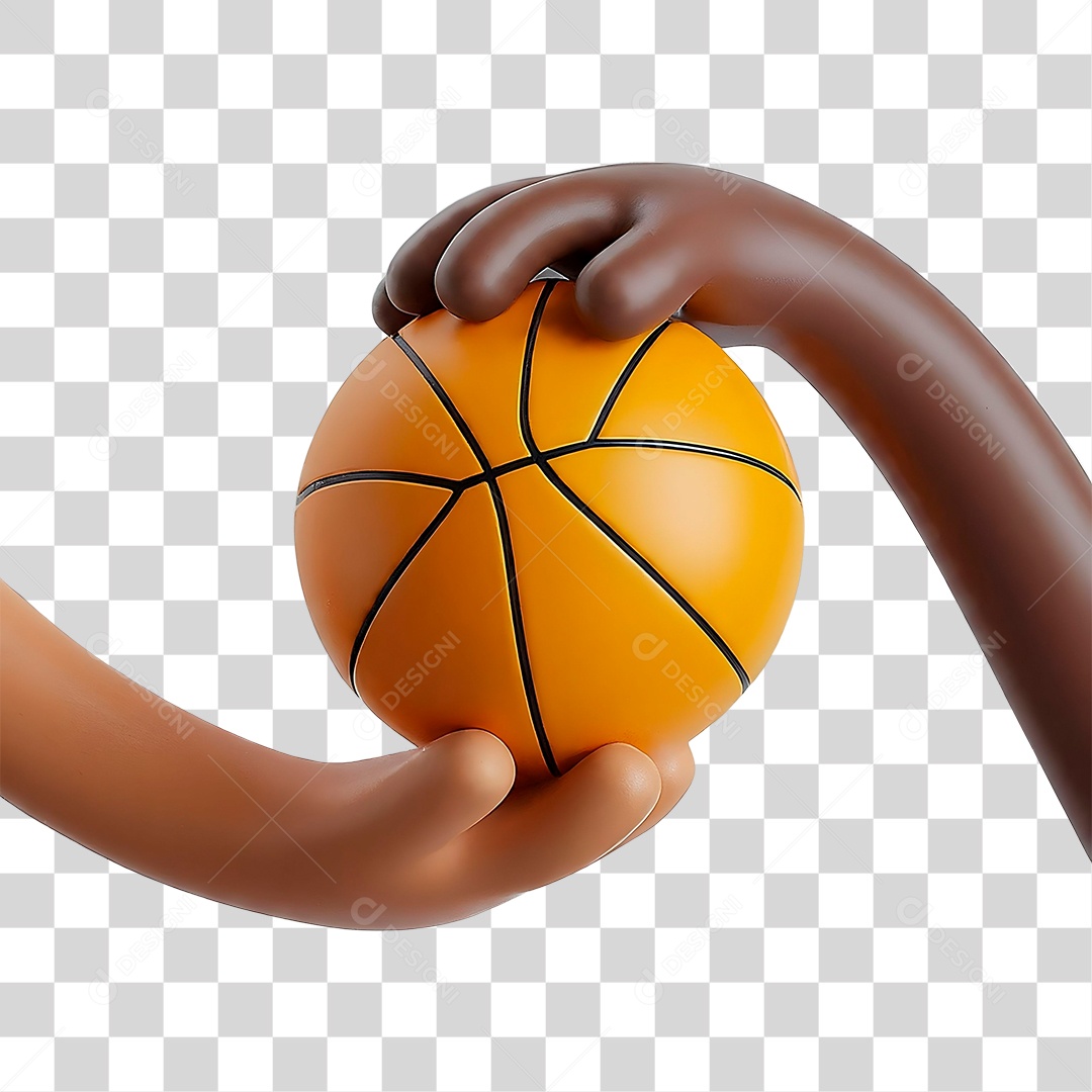Mão Segurando Bola de Basquete Elemento 3D para Composição PNG Transparente