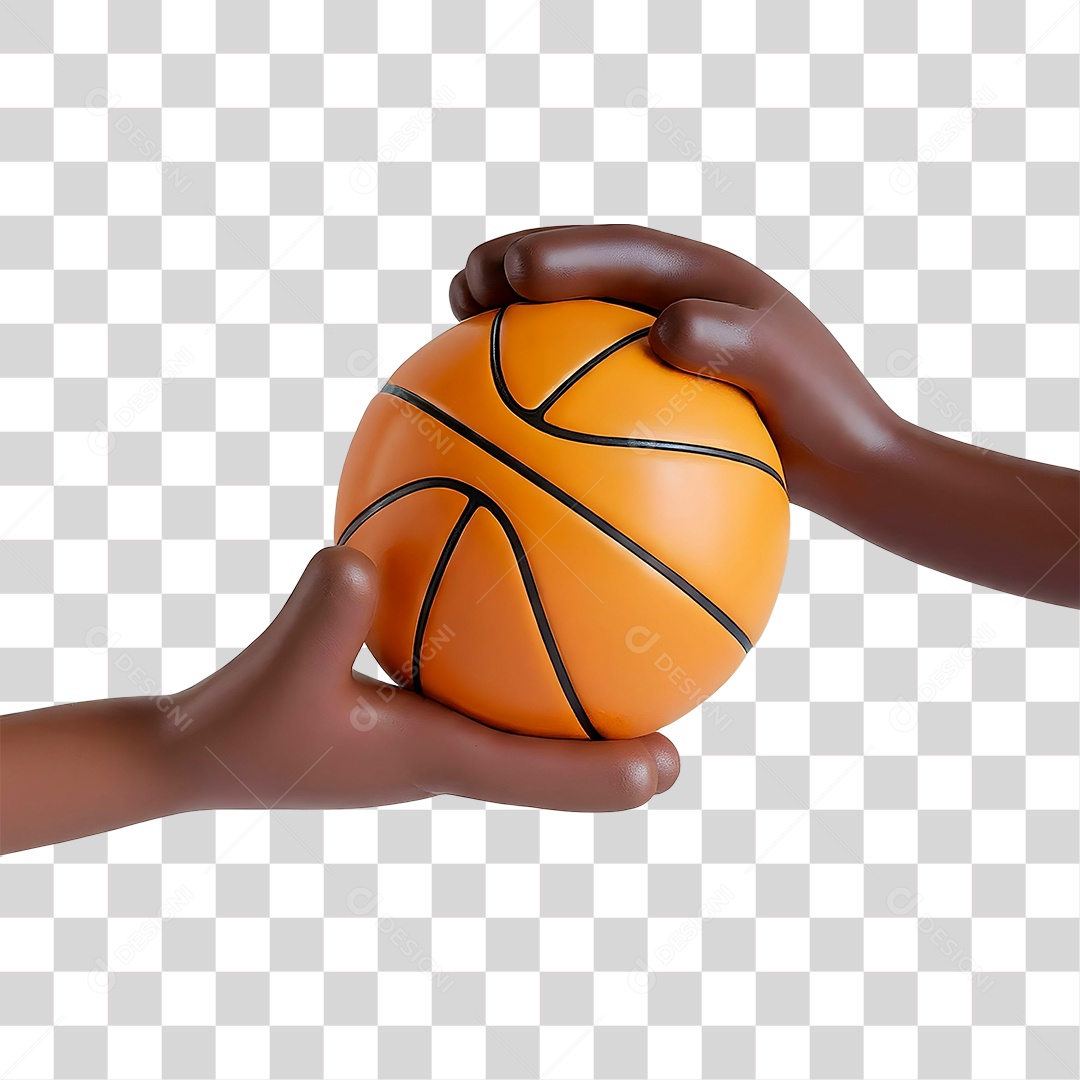 Elemento 3D Mão Segurando Bola de Basquete para Composição PNG Transparente