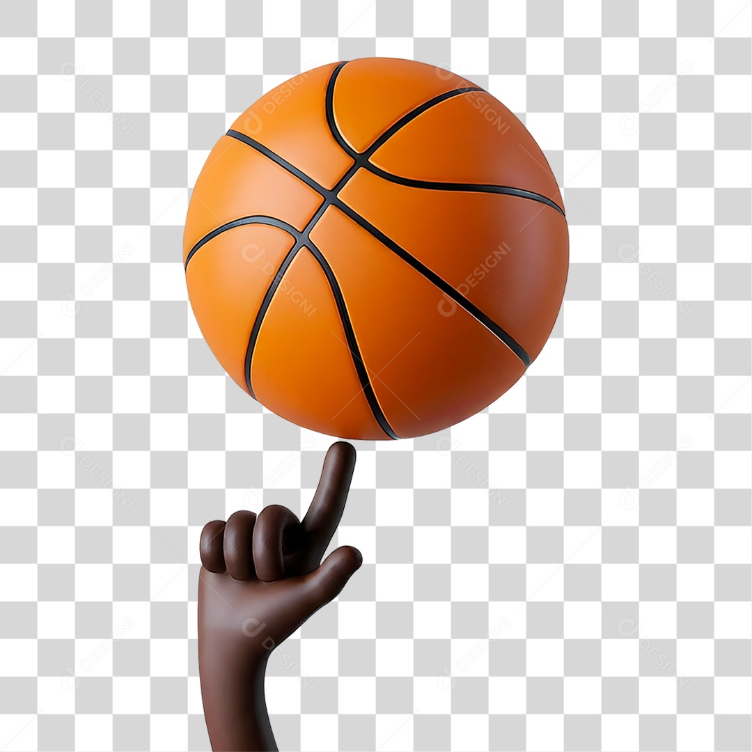 Elemento 3D Mão Segurando Bola de Basquete para Composição PNG Transparente