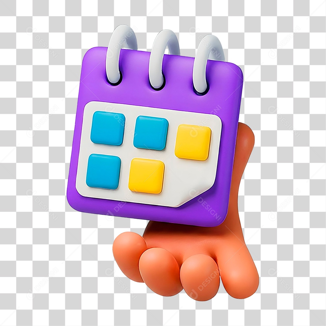 Elemento 3D Mão Segurando Calendário para Composição PNG Transparente