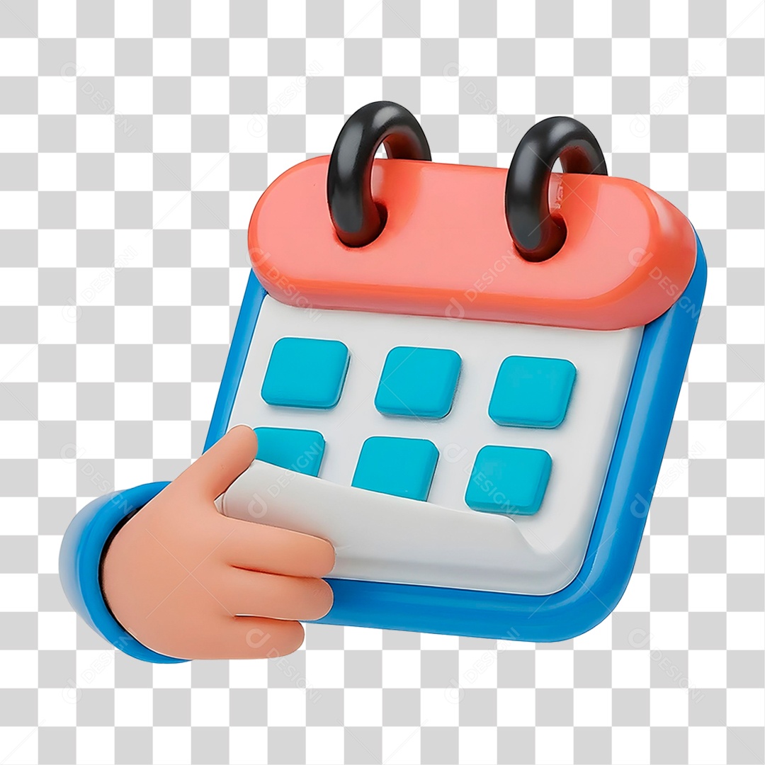 Mão Segurando Calendário Elemento 3D para Composição PNG Transparente