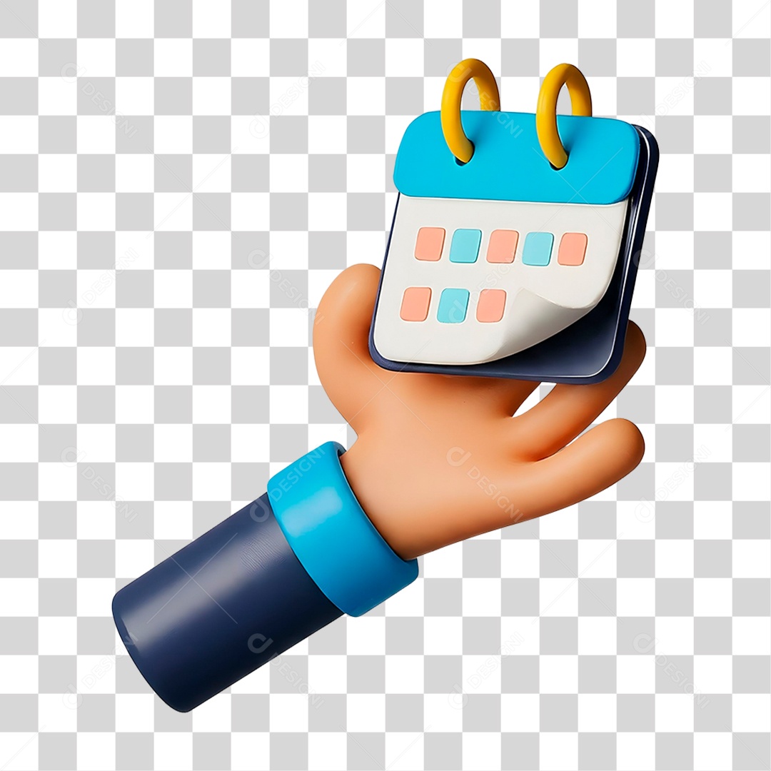 Mão Segurando Calendário Elemento 3D para Composição PNG Transparente