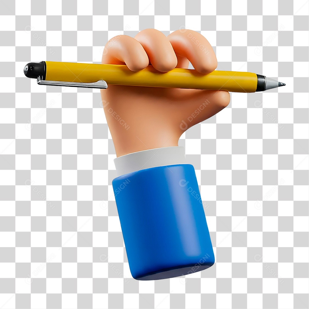 Mão Segurando Caneta Elemento 3D para Composição PNG Transparente