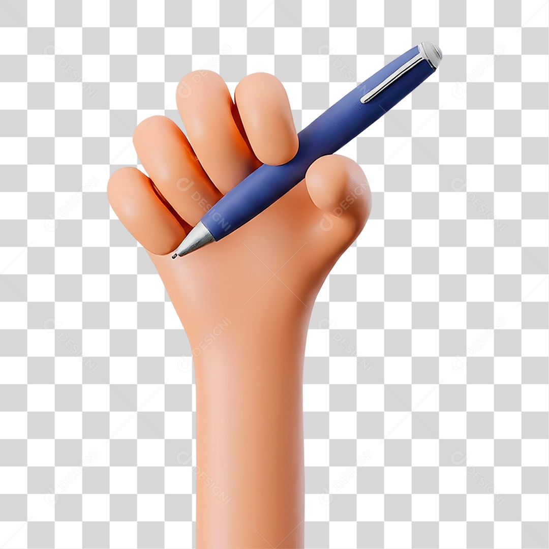 Mão Segurando Caneta Elemento 3D para Composição PNG Transparente