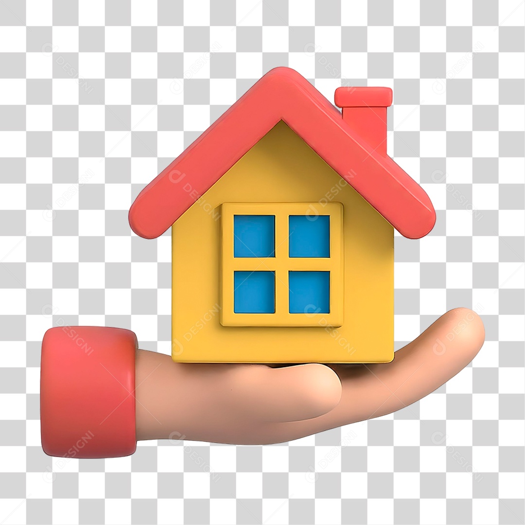 Mão Segurando Casa Elemento 3D para Composição PNG Transparente