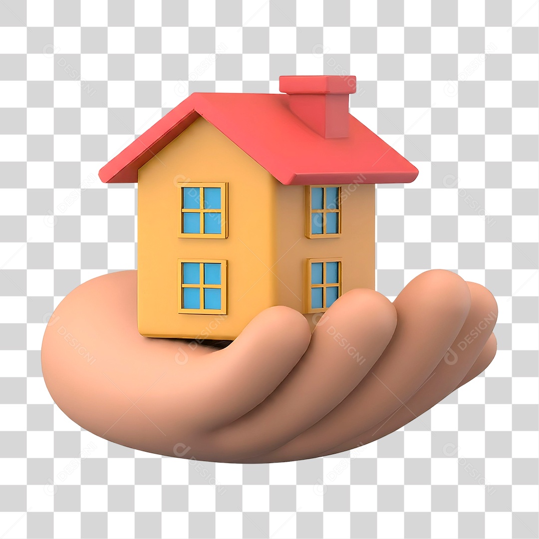 Mão Segurando Casa Elemento 3D para Composição PNG Transparente