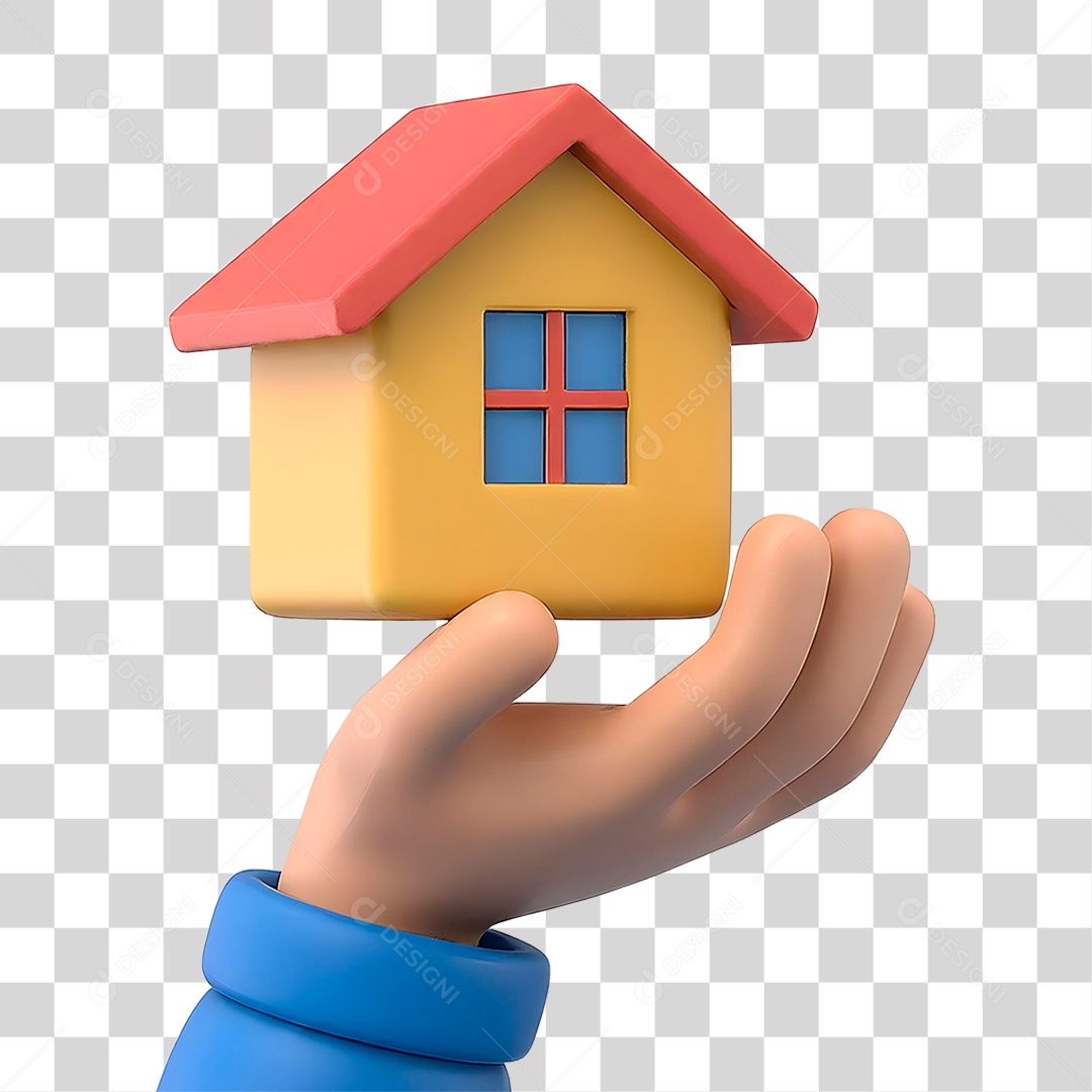 Mão Segurando Casa Elemento 3D para Composição PNG Transparente