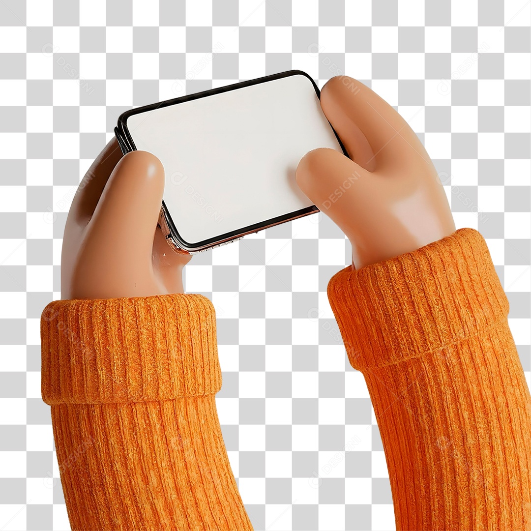 Elemento 3D Mão Segurando Celular para Composição PNG Transparente