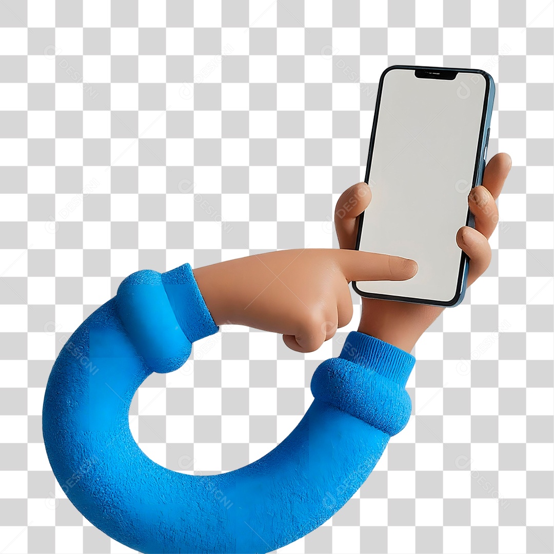 Mão Segurando Celular Elemento 3D para Composição PNG Transparente