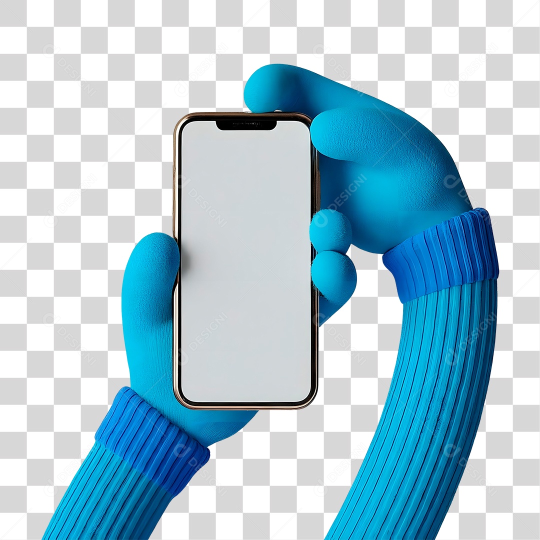 Mão Segurando Celular Elemento 3D para Composição PNG Transparente