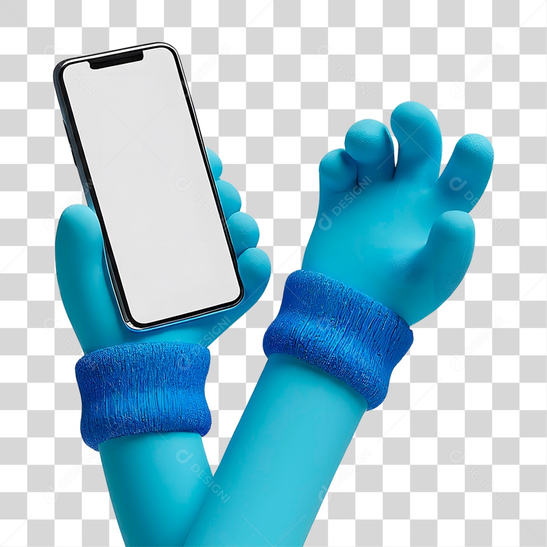 Mão Segurando Celular Elemento 3D para Composição PNG Transparente