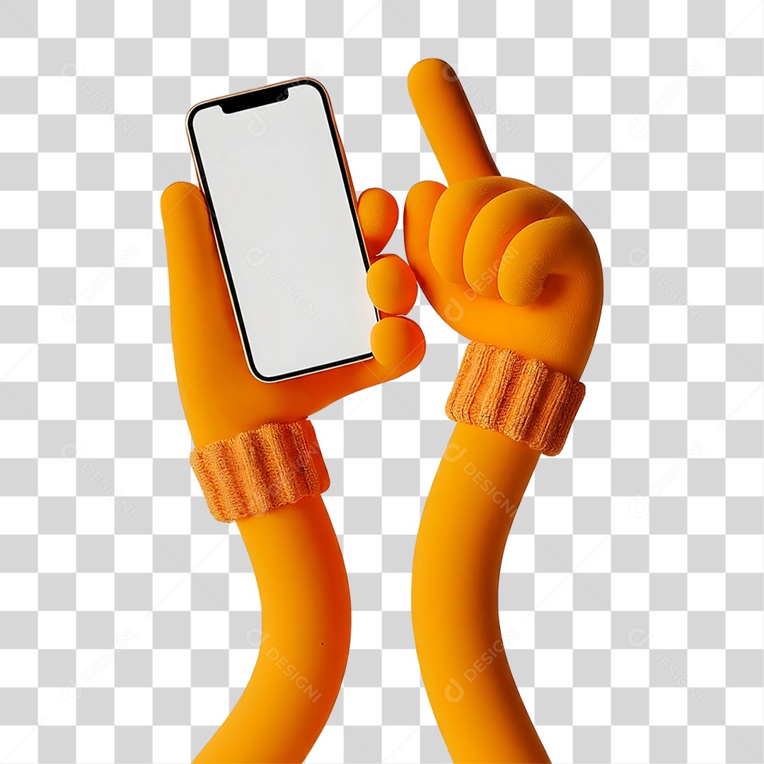 Mão Segurando Celular Elemento 3D para Composição PNG Transparente