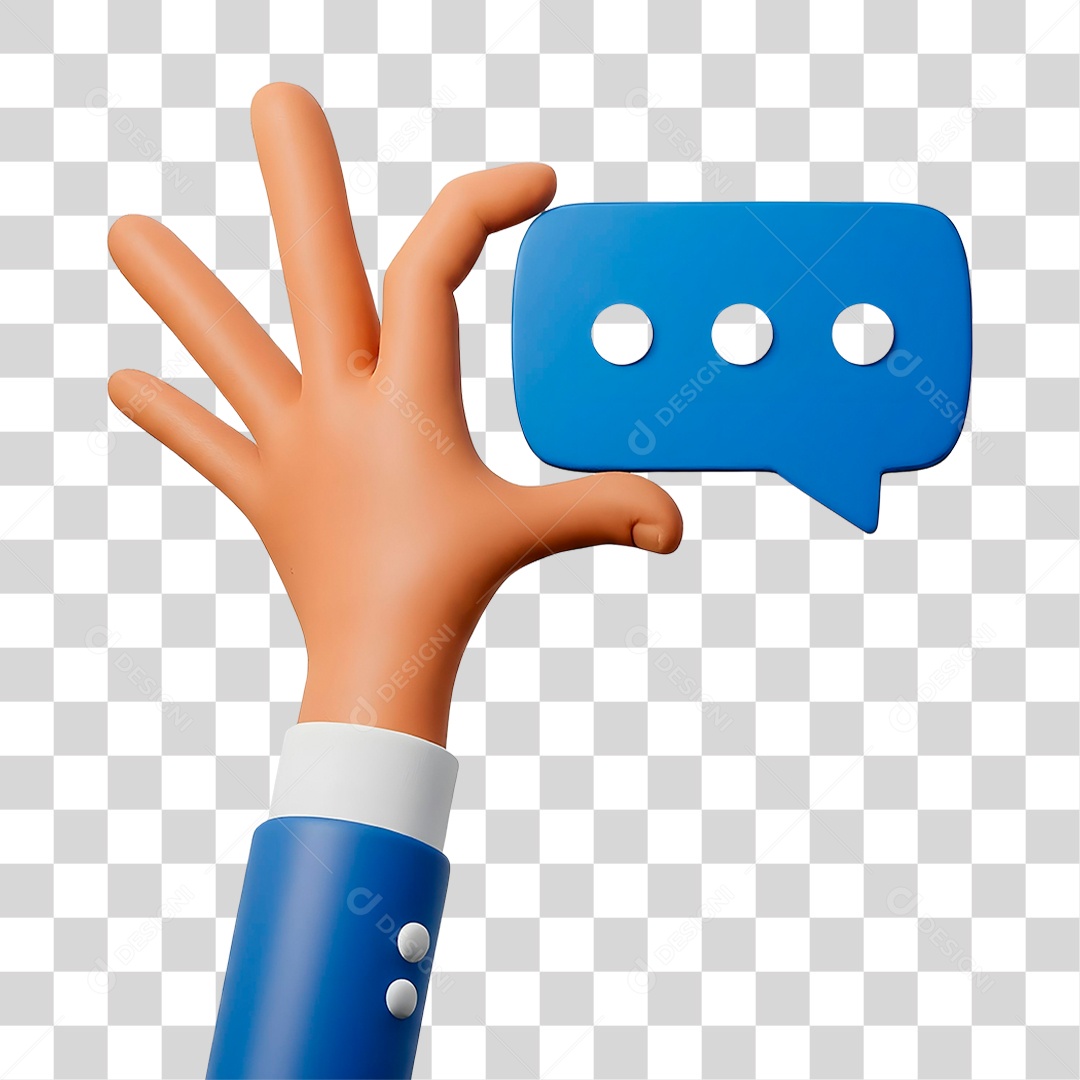 Mão Segurando Chat Elemento 3D para Composição PNG Transparente