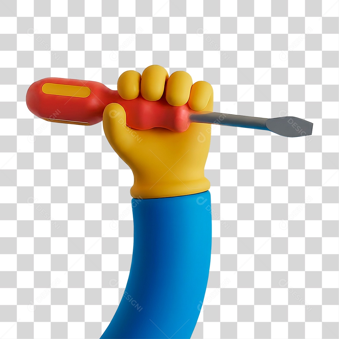 Mão Segurando Chave de Fenda Elemento 3D para Composição PNG Transparente