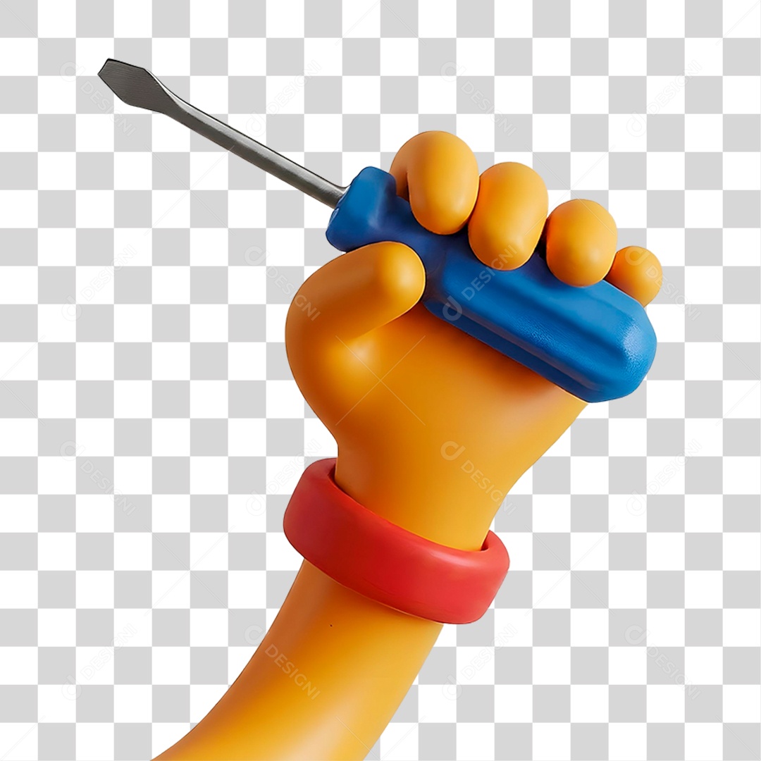 Mão Segurando Chave de Fenda Elemento 3D para Composição PNG Transparente