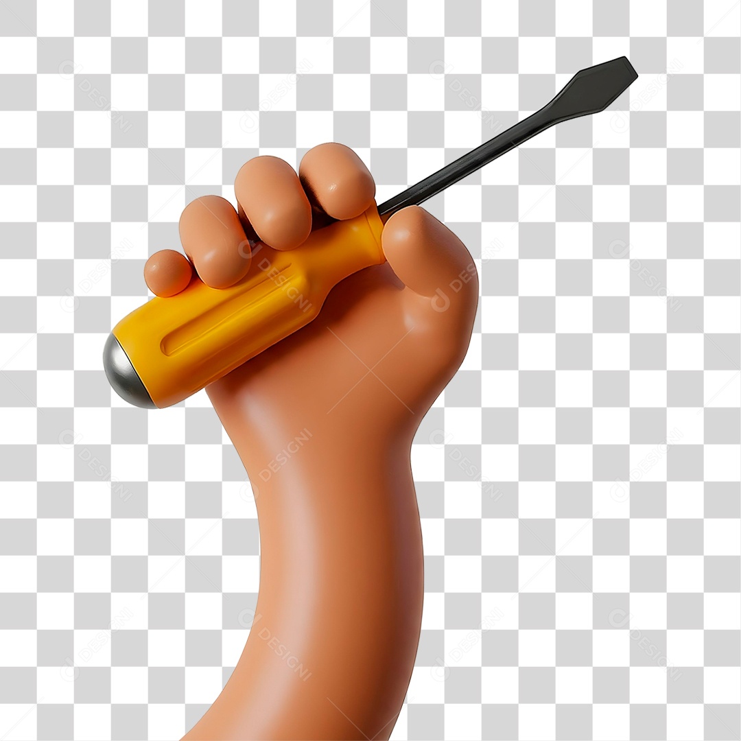 Mão Segurando Chave de Fenda Elemento 3D para Composição PNG Transparente