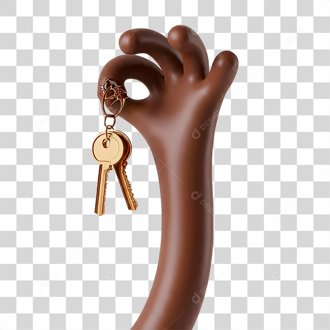 Mão Segurando Chaves de Casa Elemento 3D para Composição PNG Transparente