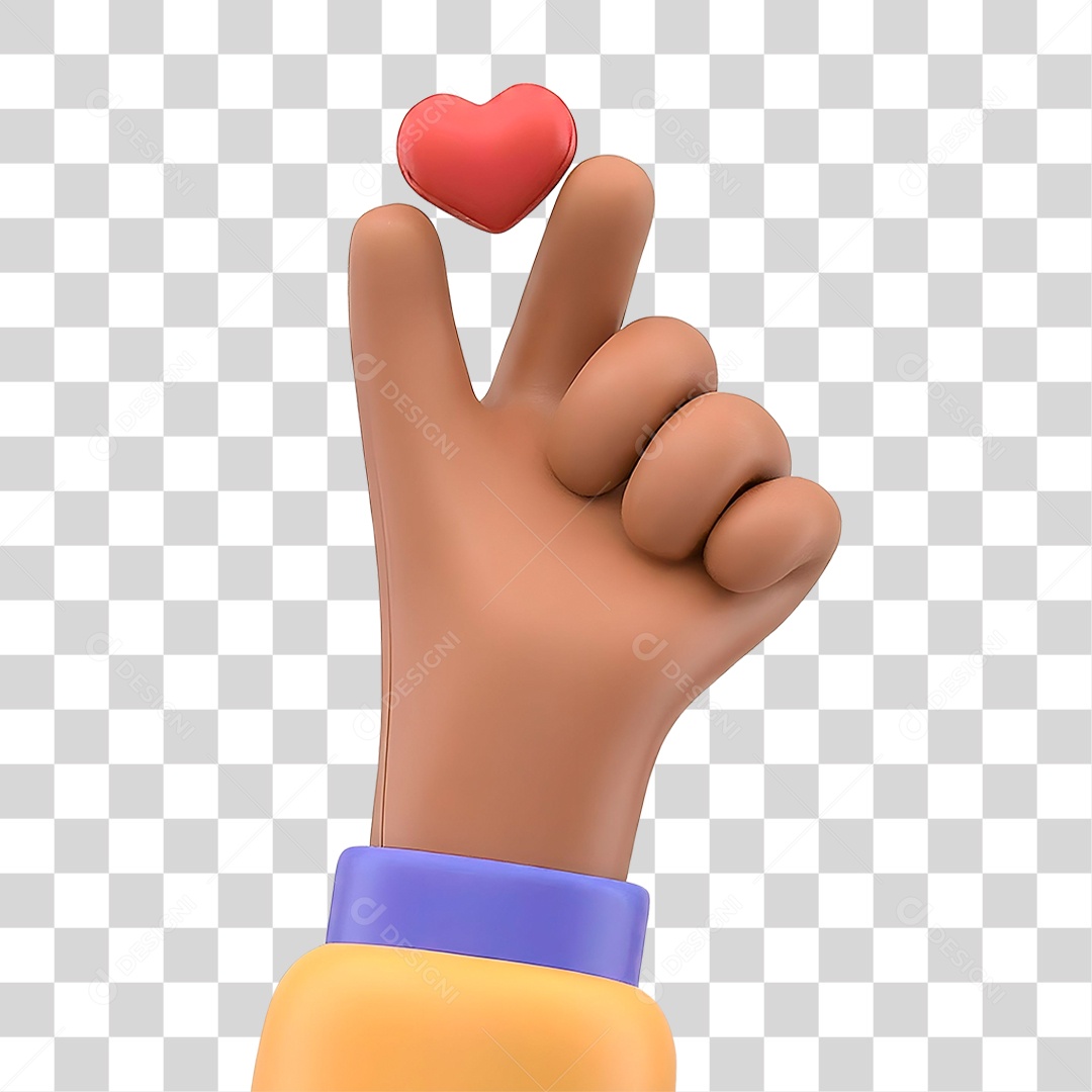 Mão Segurando Coração Elemento 3D para Composição PNG Transparente