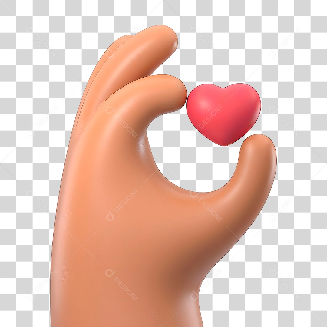 Elemento 3D Mão Segurando Coração para Composição PNG Transparente