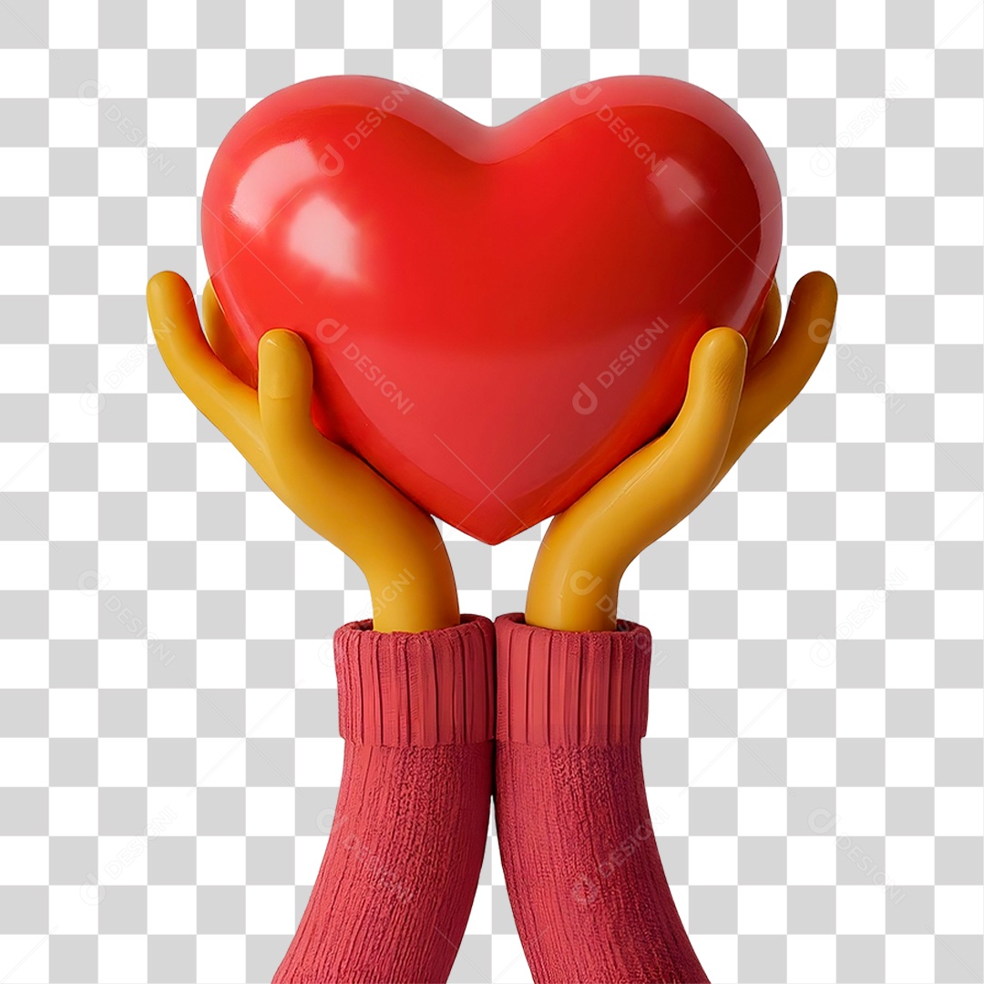Elemento 3D Mãos Segurando Coração para Composição PNG Transparente