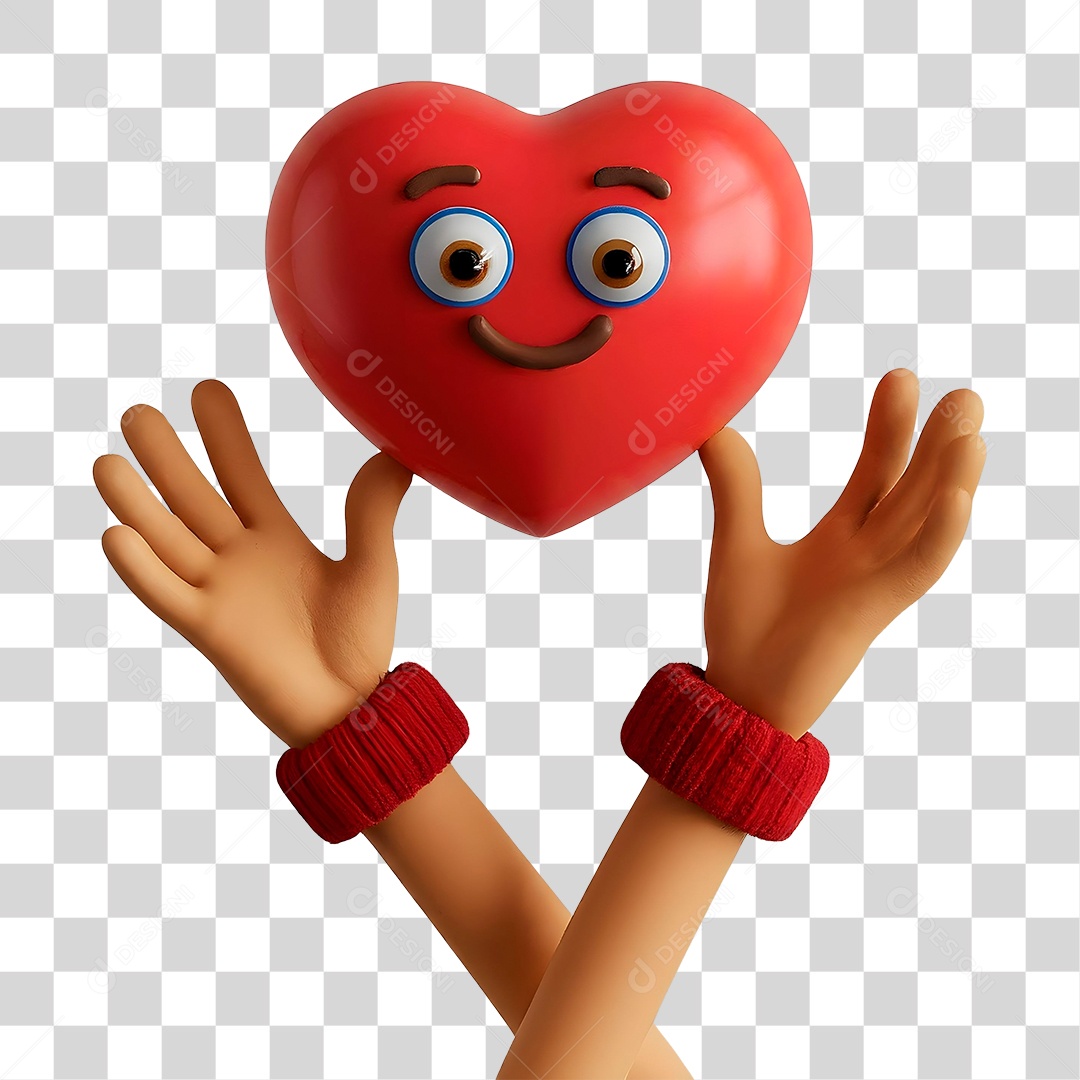 Elemento 3D Mãos Segurando Coração para Composição PNG Transparente