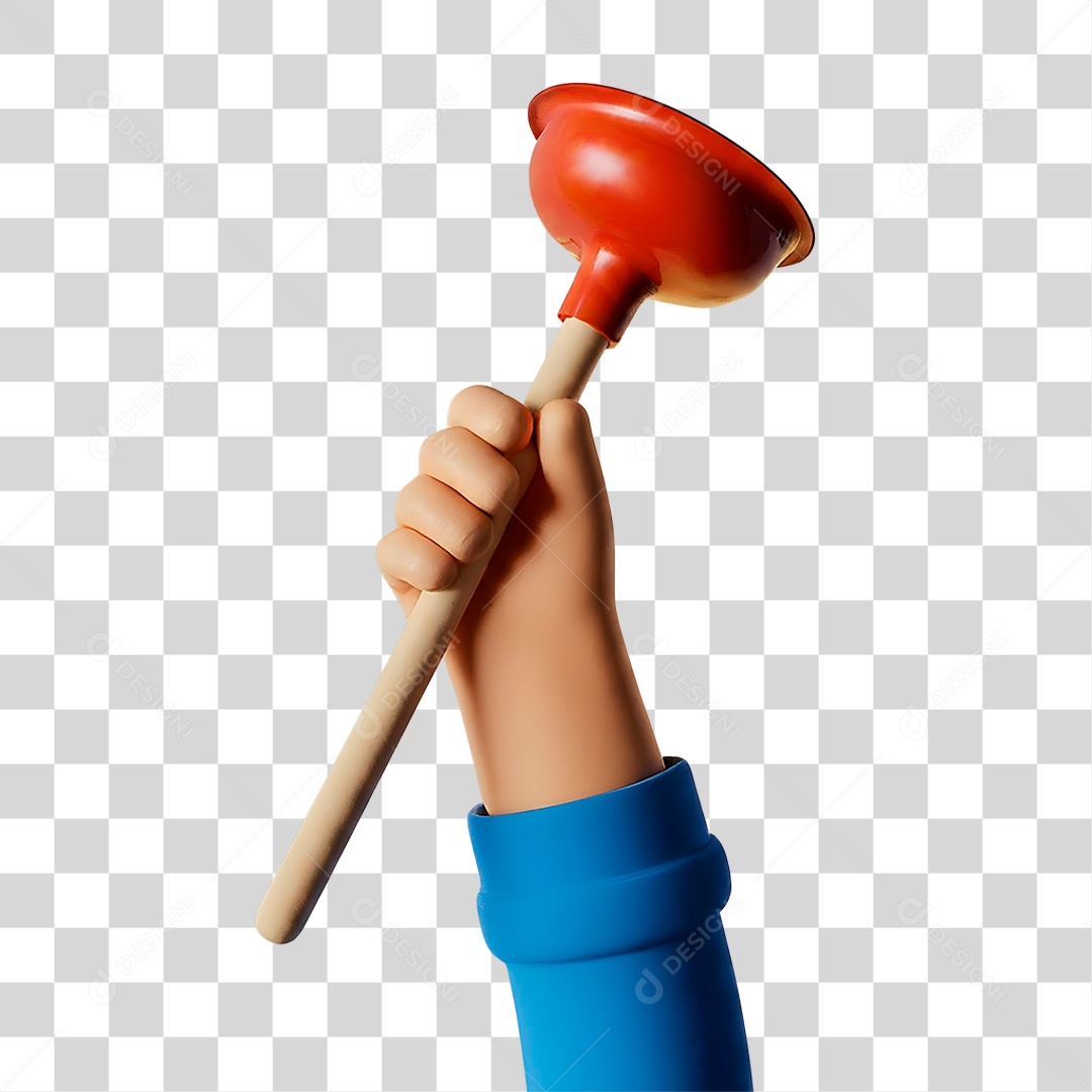 Mão Segurando Desentupidor Elemento 3D para Composição PNG Transparente
