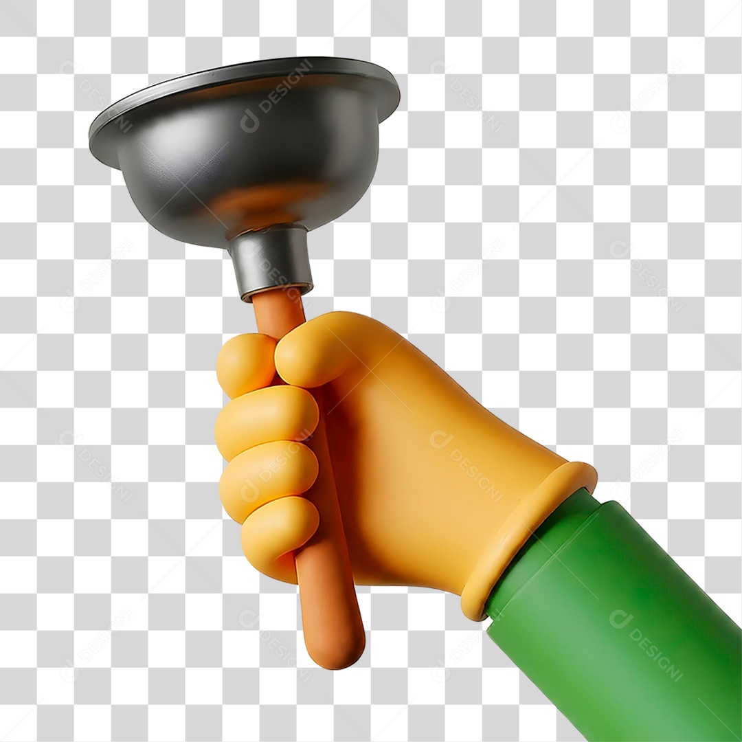 Mão Segurando Desentupidor Elemento 3D para Composição PNG Transparente